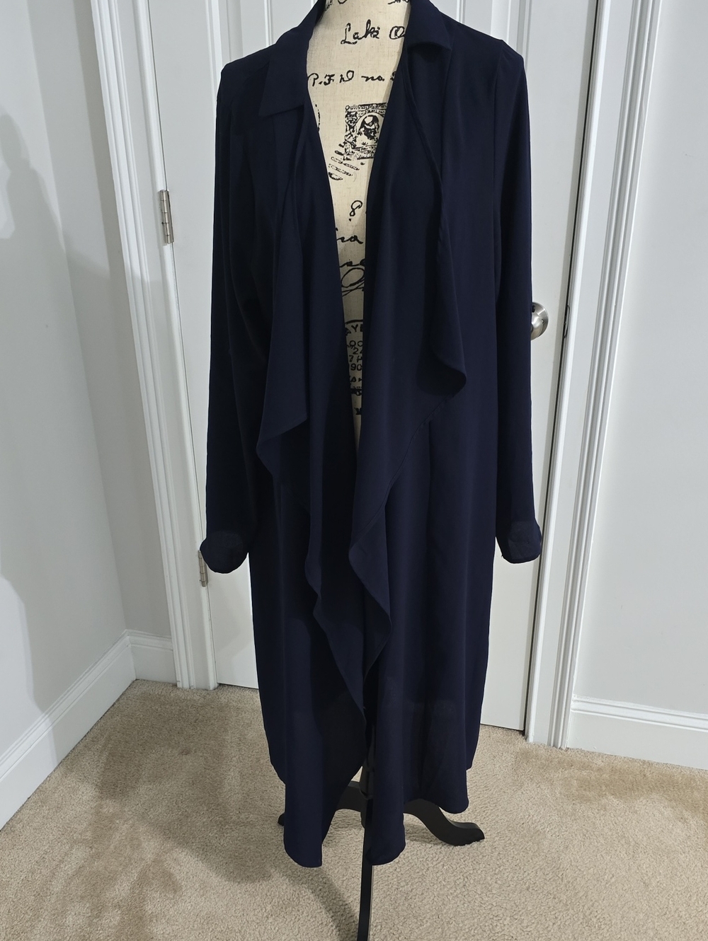 Long Navy Drape Front Cardigan